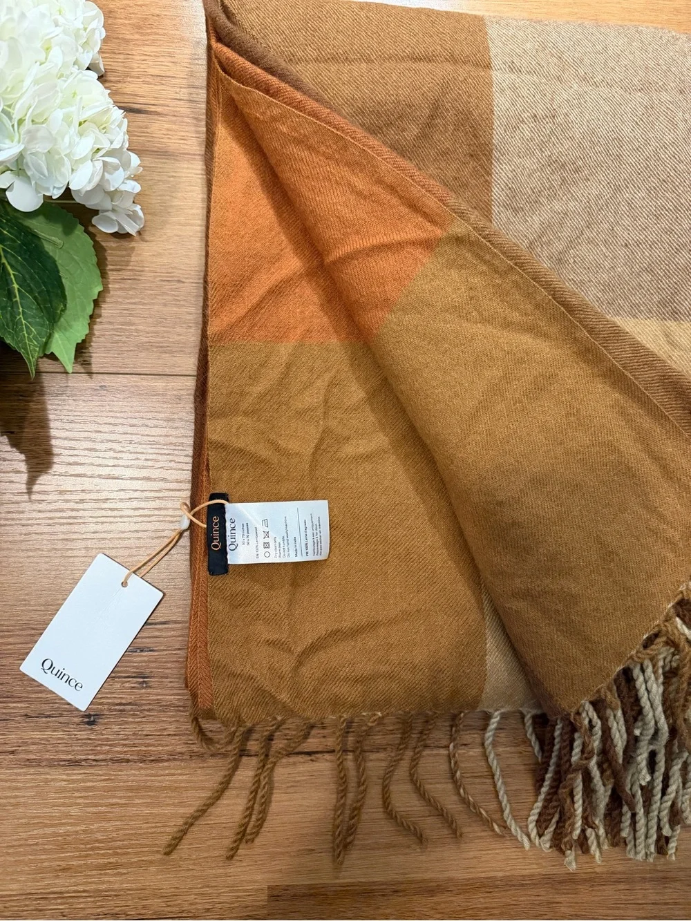 Lambswool Throw Blanket in Brown/Amber Plaid
